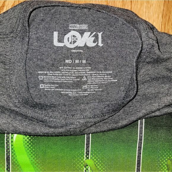 Marvel Loki Graphic Green Alligator Cotton Blend Tshirt Superhero Size Medium - Picture 3 of 4